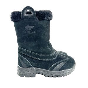 Sorel Women Size 7 Black Suede Leather Boot Zip Winter Snow NL1782010